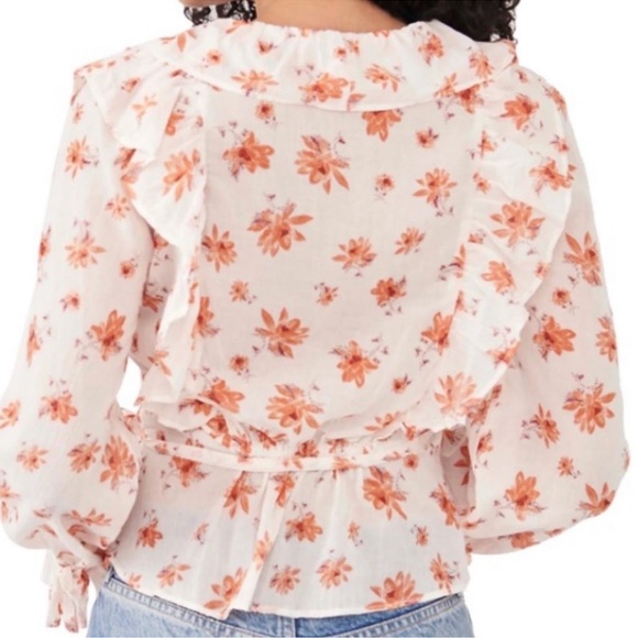 ❣️SOLD❣️ Free People Amanda Ruffle 100% Cotton Wrap Longsleeve Blouse in Ivory - Picture 7 of 9